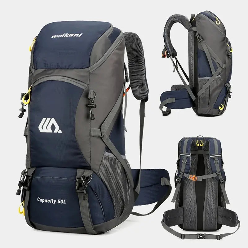 Mochila de viagem 50L para acampamento, bolsa grande para caminhada, mochila turística à prova d'água para esportes ao ar livre, escalada e montanhismo