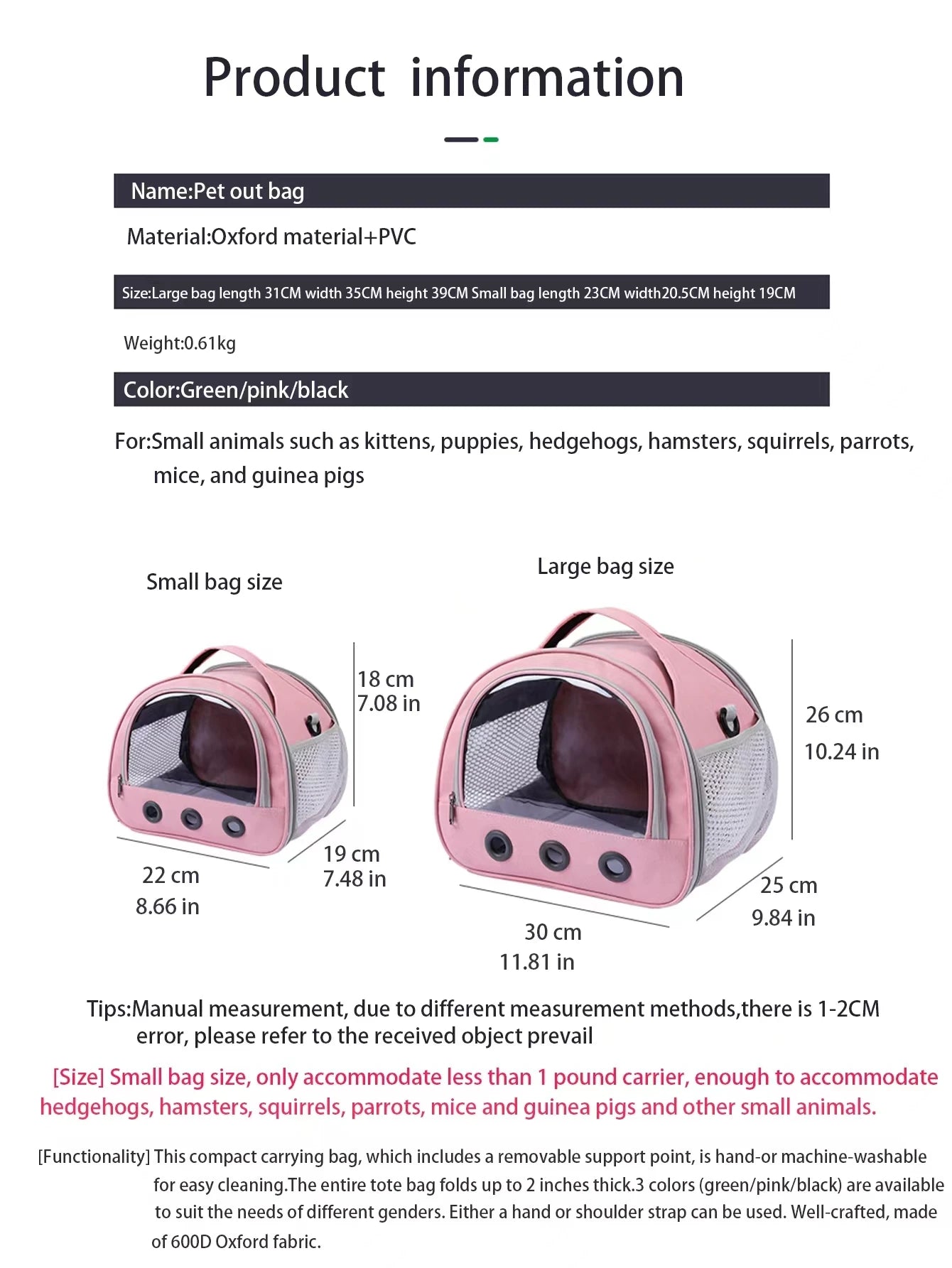 Bolsa de transporte para cães, gatos, pássaros e coelhos com almofada de algodão grosso, mochila de aviação para animais de estimação, bolsa de viagem portátil anti-sufocante, bolsa para cães de estimação