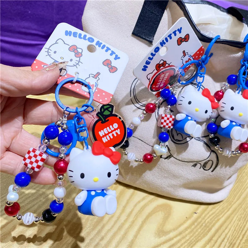Atacado Sanrio Chaveiro Hello Kitty Mochila Escolar Pingente Kawaii Kt Vermelho Azul Branco Desenho Animado Chave Kitty TV Chaveiro com Contas Presente para Meninas