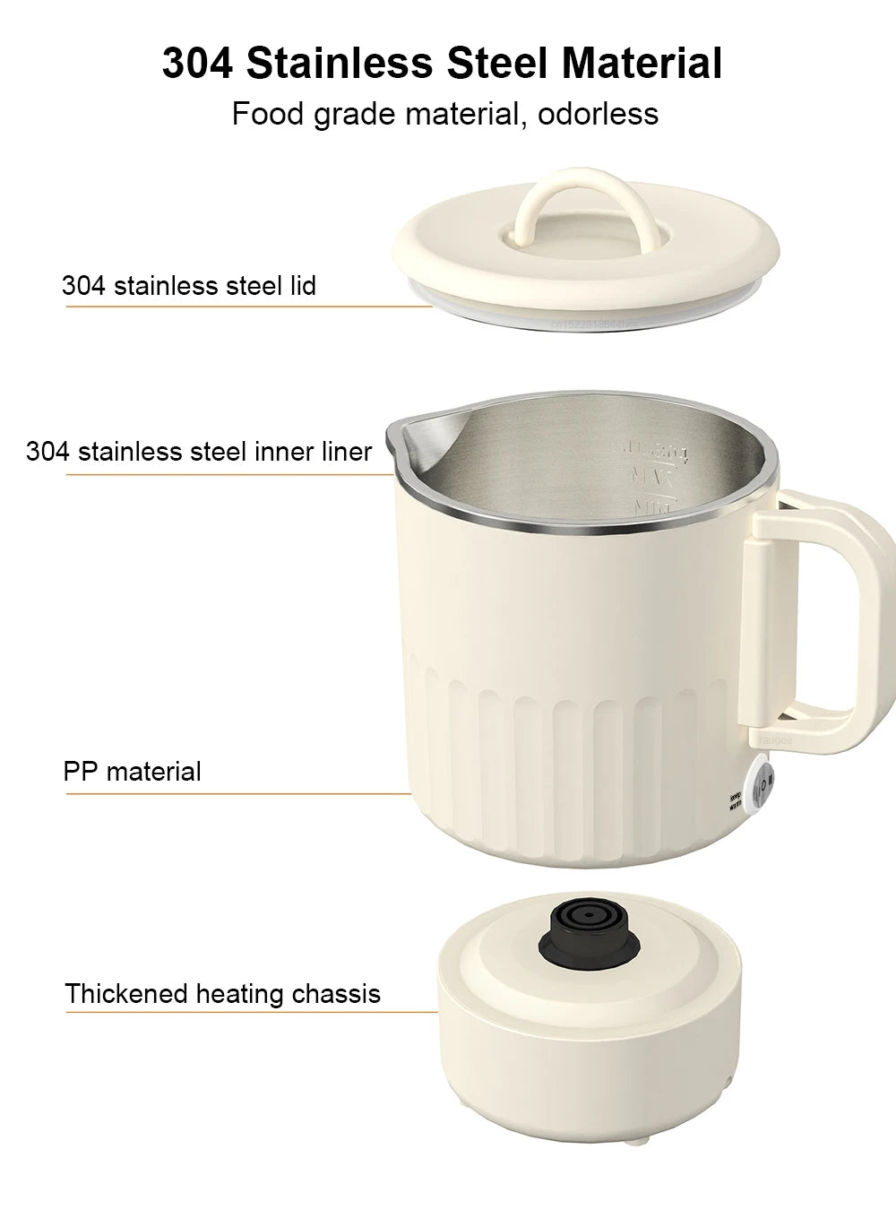 Chaleira elétrica de 1L para água fervente, café, leite, bule de chá, chaleira dobrável, aquecedor de água para viagem, termostato, chaleira dobrável para aquecimento