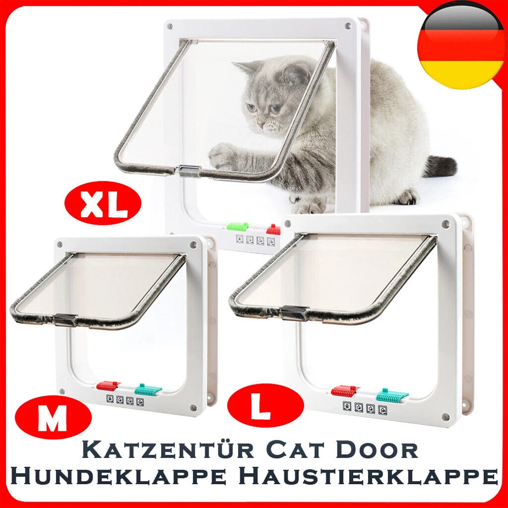 Porta magnética para gatos com trava de segurança de 4 vias para gatos, portão pequeno de plástico ABS controlável para filhotes, segurança para entrada e saída de gatinhos