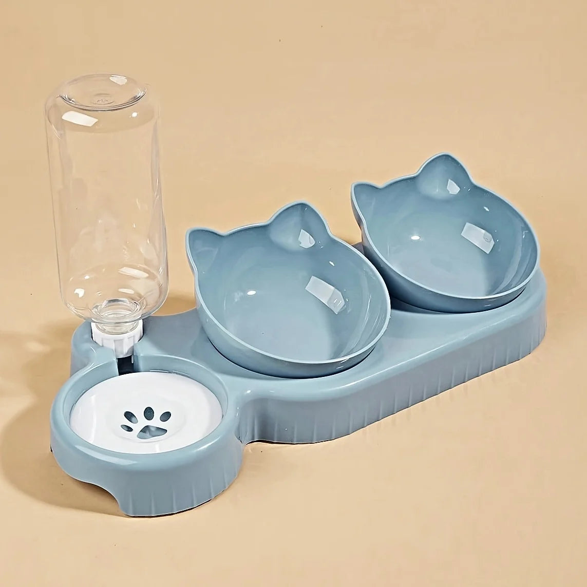 Tigelas para animais de estimação com alimentador de água, design 3 em 1 para orelhas, conjunto de tigelas de água e comida para gatos com garrafa de água por gravidade para proteção do pescoço