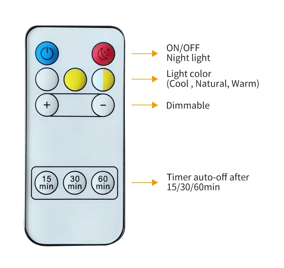 Lâmpada noturna LED com controle remoto e display de hora ou sem proteção para os olhos, lâmpada de leitura, luz noturna de cabeceira recarregável