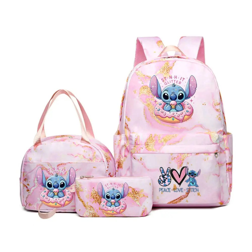 Mochila Lilo Stitch 3 peças/conjunto para meninas, meninos, estudantes, adolescentes, crianças, presente de aniversário, mochila escolar casual feminina