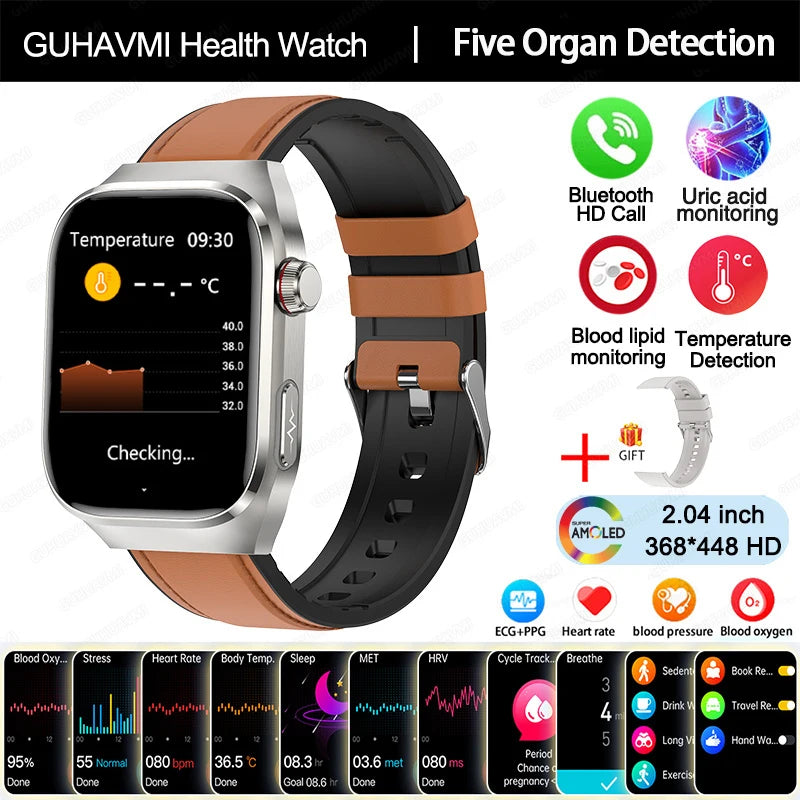 Novo relógio inteligente preciso de 2025, com monitor de frequência cardíaca e pressão arterial, para monitorar a saúde, com ECG + PPG, para esportes