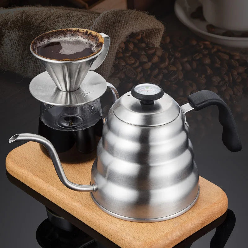 Cafeteira de aço inoxidável com termômetro Swan pescoço longo alta capacidade pode ser aquecida café profissional feito à mão