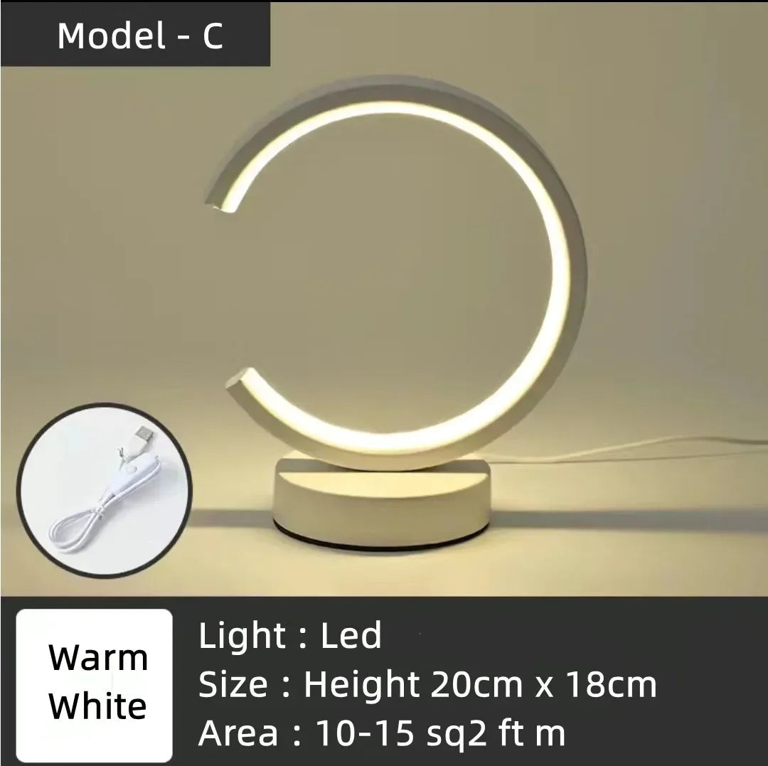 Luminária de mesa circular LED de 20 cm, simples, de cabeceira, para quarto, sala de estar, restaurante, hotel, lâmpada decorativa, luz noturna redonda regulável