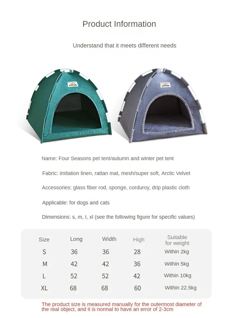 Casa dobrável para gatos, tenda para animais de estimação, quatro estações, ninho universal para gatos e cães, tapete refrescante de verão, portátil, dobrável e respirável para áreas externas