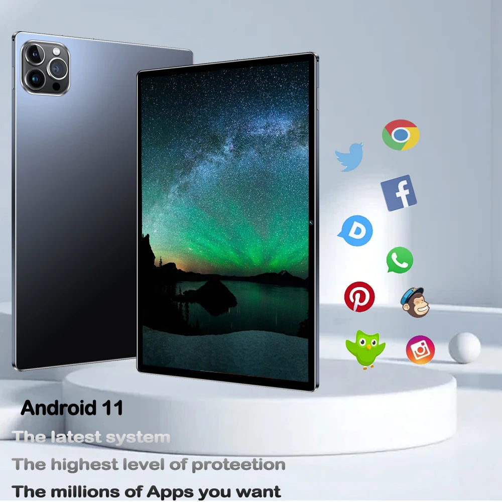 Tablet de 10,1 polegadas mais vendido em 2024 com 4 GB de RAM, 64 GB de ROM, sistema Android 11, reprodutor de músicas, versão global, tablet de 5000 mAh