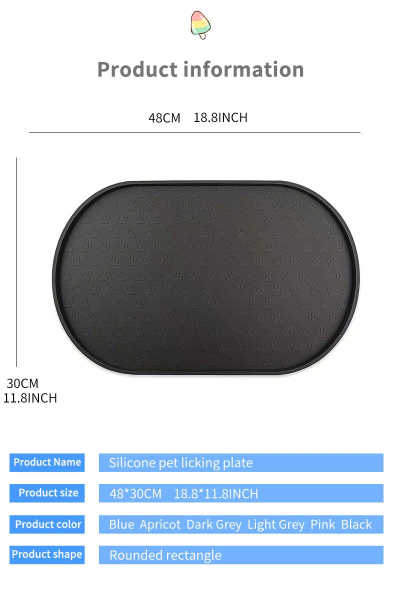 Tapetes para refeições de animais de estimação disponíveis em 6 cores, tapetes para alimentação de cães, tapetes para alimentação de cães de estimação, material de silicone, formato oval, fácil de limpar