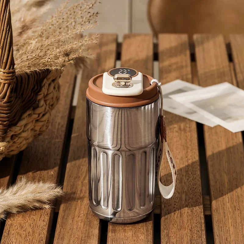 Caneca de café inteligente de 450 ml com visor de temperatura LED, garrafa térmica de aço inoxidável 316 para café, caneca portátil a vácuo para presente