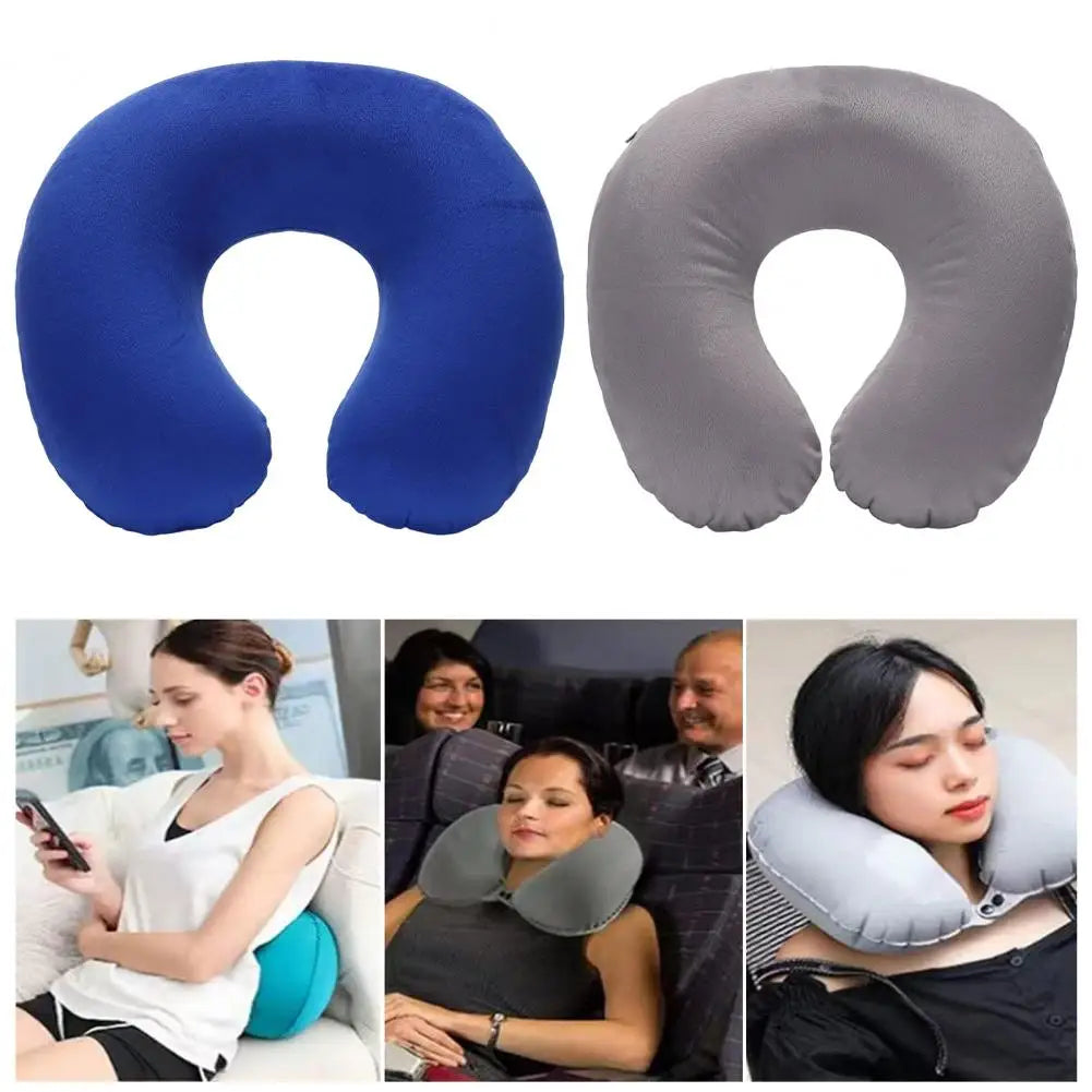 Travesseiro de pescoço em forma de U, travesseiro inflável para alívio da fadiga, travesseiro de viagem, encosto de cabeça para voo, almofada em forma de U para avião