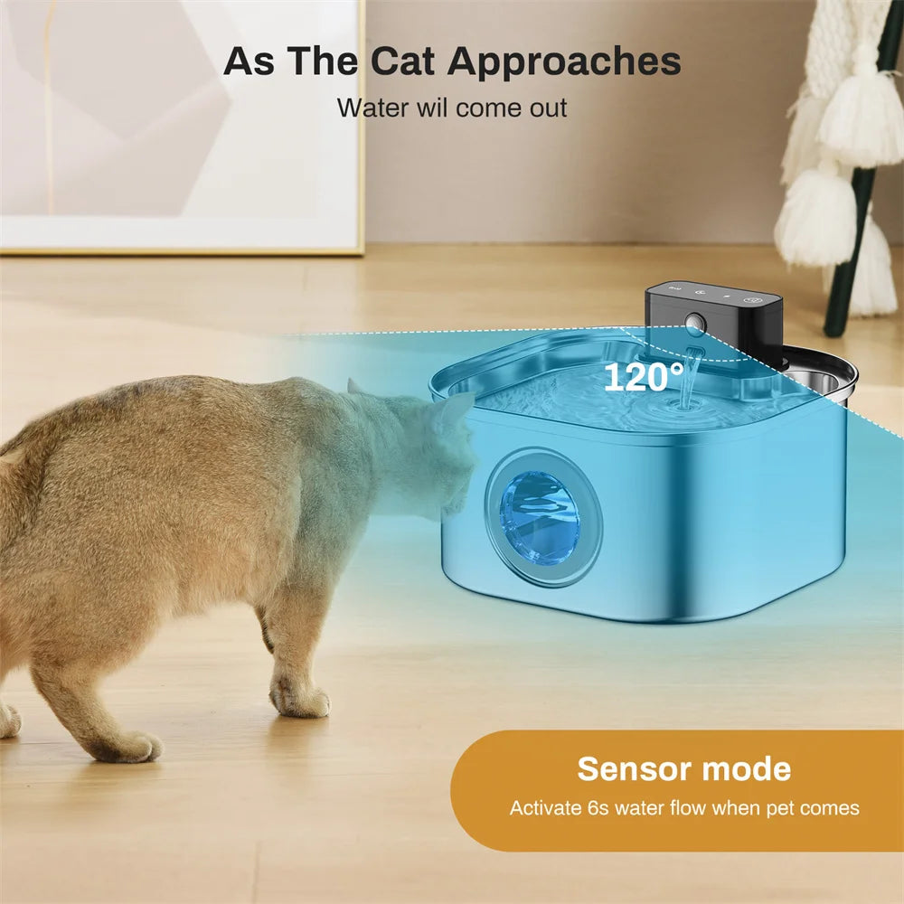 Fonte de água para cães e gatos de aço inoxidável 3.2L com filtro de ciclo de indução automático recarregável e tigela para animais de estimação