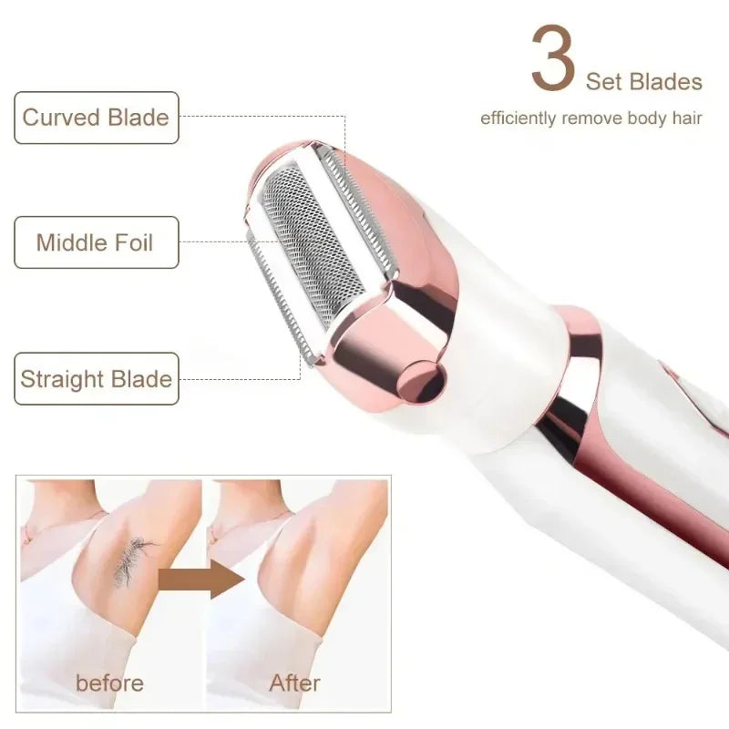 Depilador elétrico 4 em 1 para mulheres, depilador facial, aparador, depilador indolor para mulheres, para sobrancelhas e nariz
