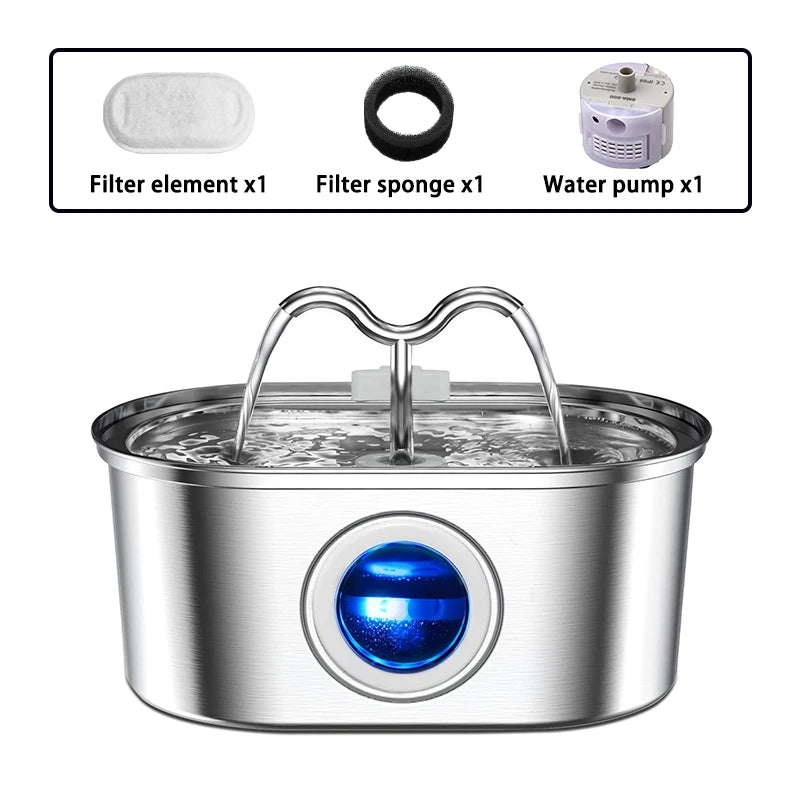 Bebedouro automático para gatos e cães, 108 oz/3,2 l, em aço inoxidável, com luz LED e bomba silenciosa