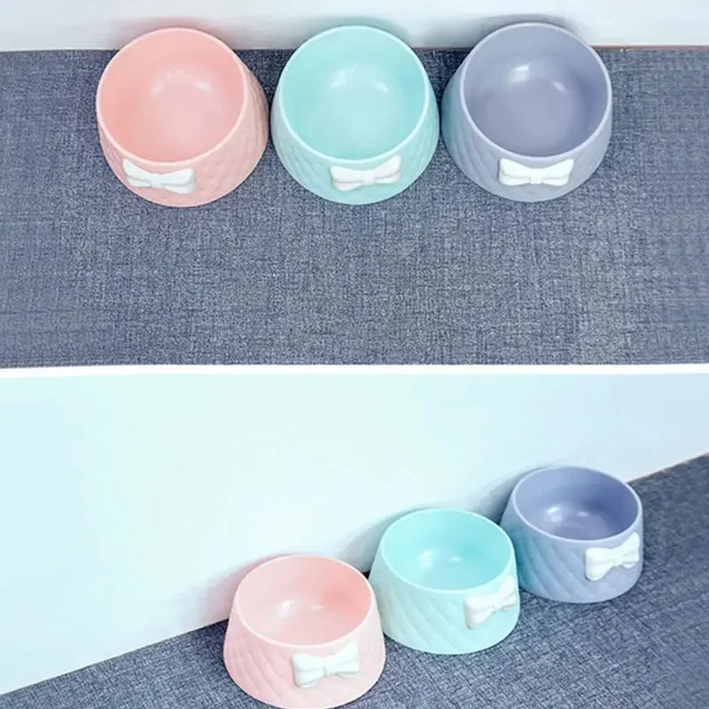 Tigelas de comida para cães de estimação, tigela de alimentação para filhotes com laço adorável, tigela de alimentação para gatos com laço para água, tigelas de alimentação para animais de estimação com laço doce princesa