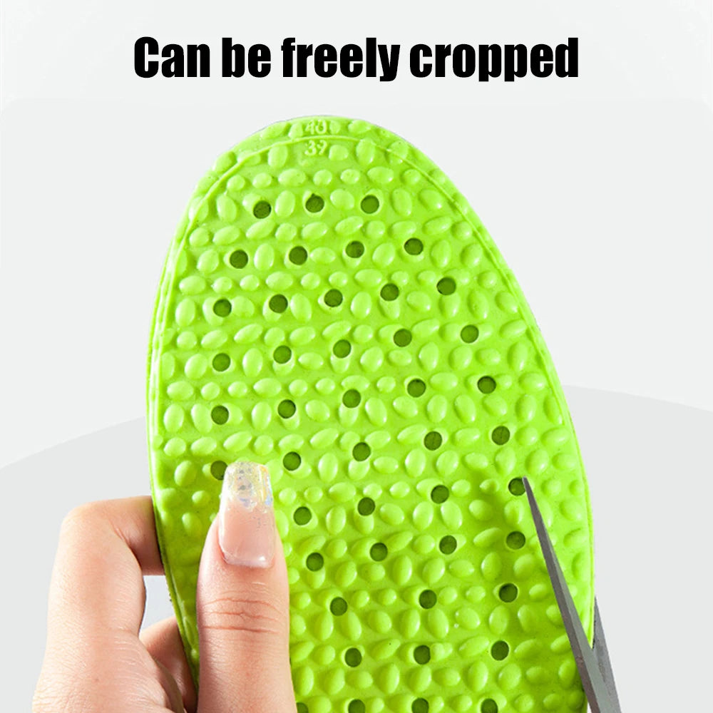 Palmilha esportiva de absorção de choque, espuma de memória de PU verde, suporte de arco respirável, almofada para calçados ortopédicos, homens e mulheres, cuidados com os pés