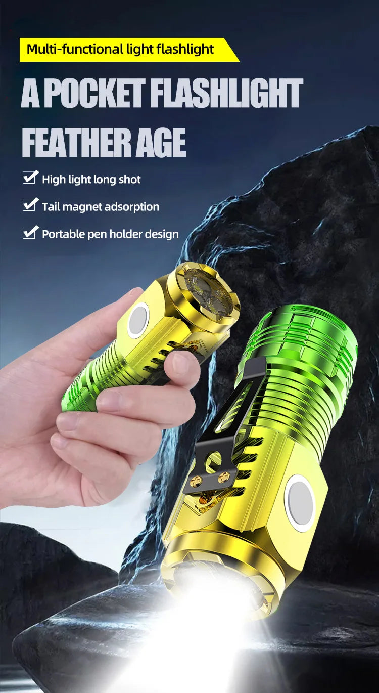 Lanterna LED potente, super brilhante, mini portátil, três olhos, monstro, multifuncional, carregamento magnético, luz portátil para casa e áreas externas