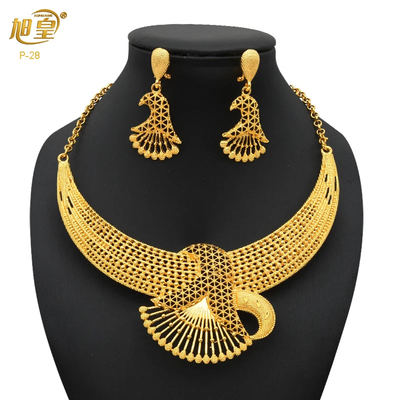 Conjunto de colar de flores de luxo Xuhuang para mulheres, conjunto de joias africanas banhadas a ouro, joias indianas, presentes de aniversário