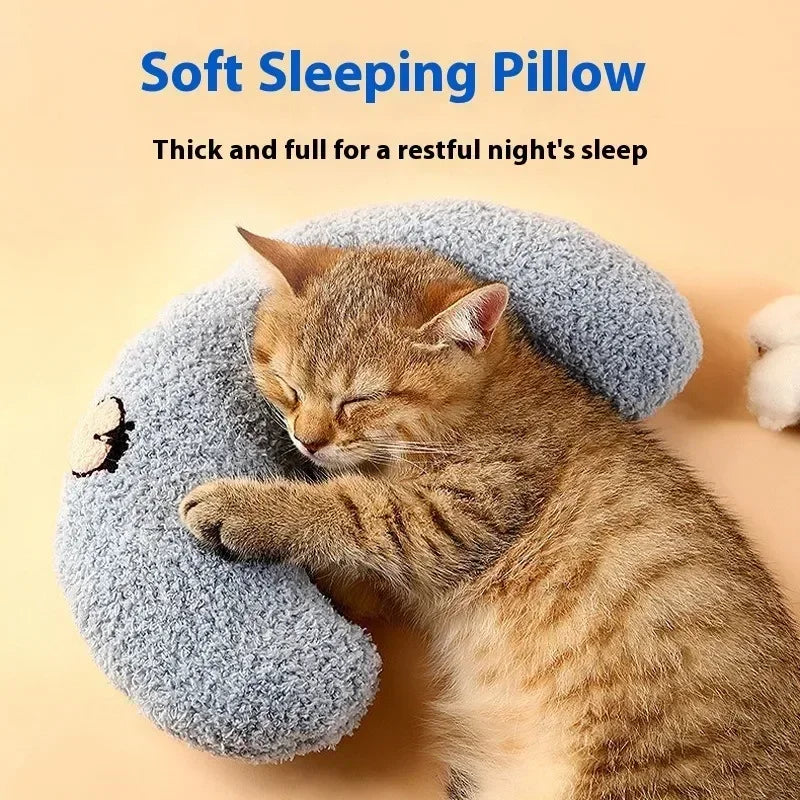 Travesseiro calmante para animais de estimação, confortável, fofo, em formato de U, almofada elástica para gatos, adequado para a pele, acessórios para animais de estimação para cães