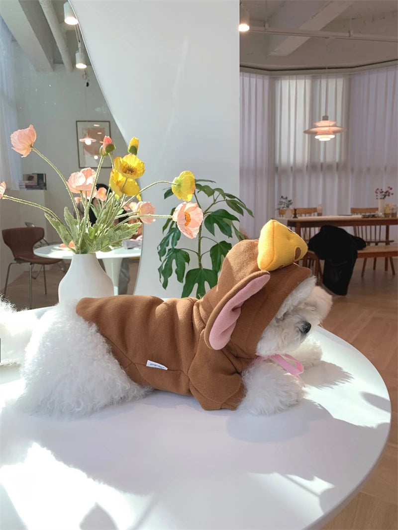 Moletom com capuz para gatos de estimação, outono e inverno, lã quente, cosplay de animais, macacão para cães pequenos, roupa engraçada para gatinhos de Halloween