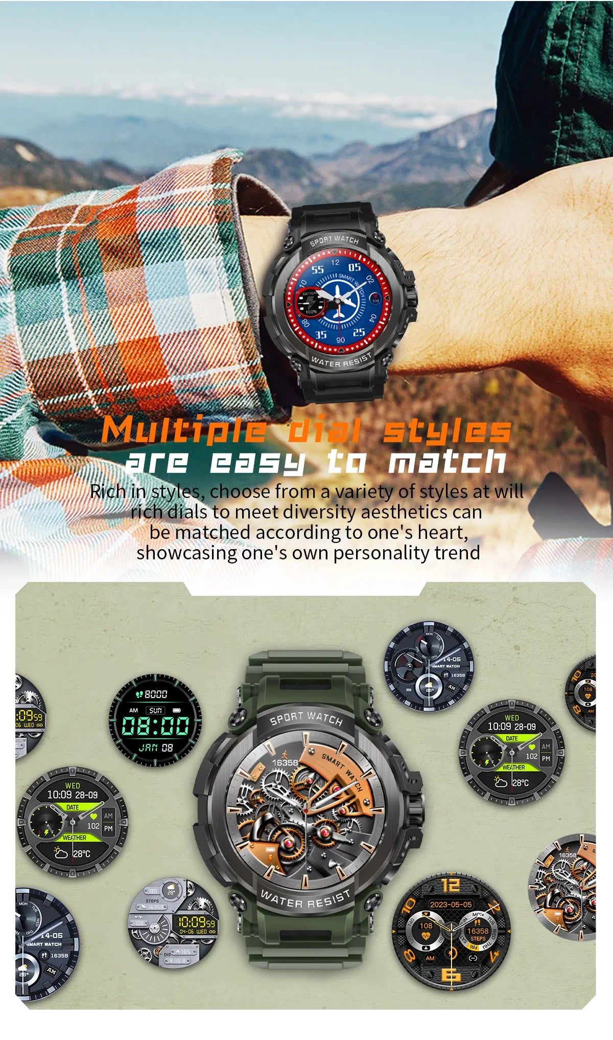 Novo Smartwatch Masculino 2025 com Tela HD de 1,5" e Chamadas Militares, IP68 à Prova D'água, 100 Modos Esportivos, com Bateria Grande de 600mAh