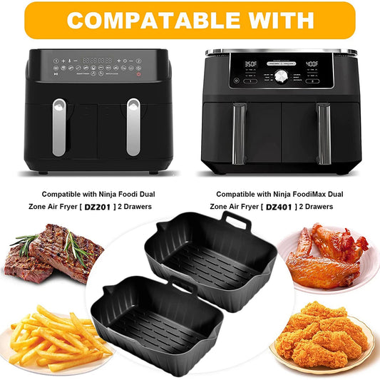 2 peças de forros de silicone para fritadeira de ar, 7,5 polegadas, acessórios para fritadeira de ar quente, molde para assar, bandeja quadrada antiaderente reutilizável