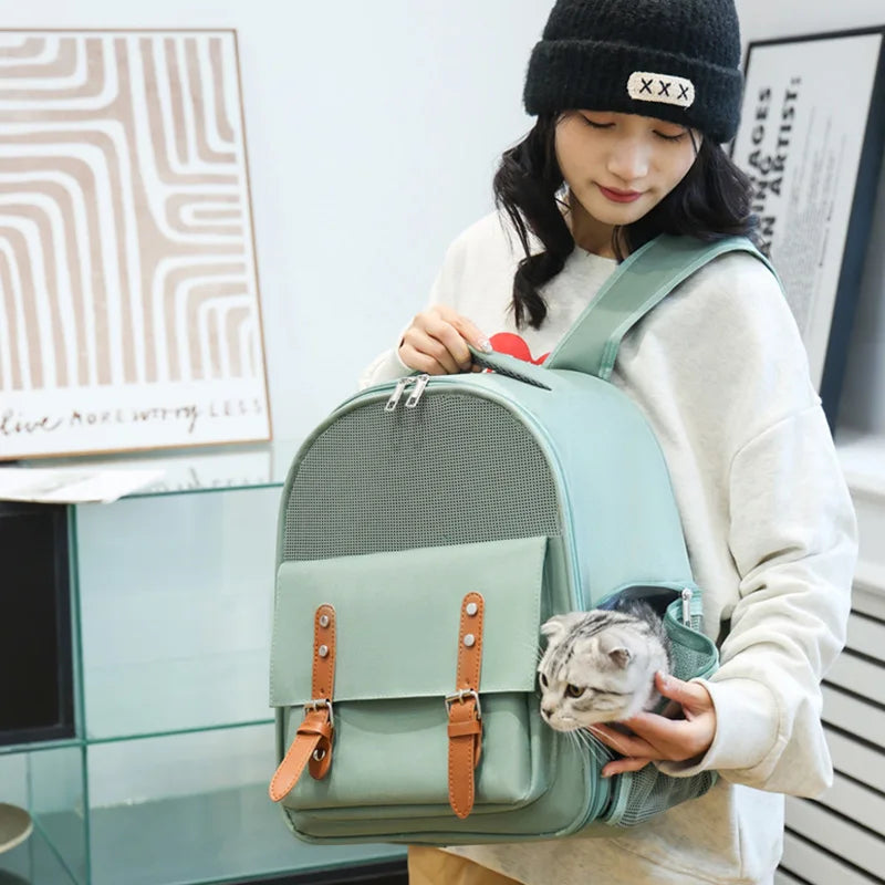 Mochila para transporte de gatos, bolsa respirável e moderna para viagem, para gatos e cães pequenos, suprimentos para animais de estimação