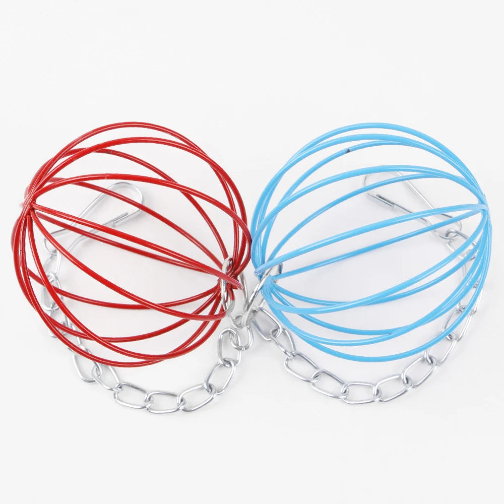 Pet Rabbit Hay Manger Food Feeder Small Metal Hamster Pet Hanging Grass Ball Rack Long Chain Round Rabbit Grass Feeding Balls