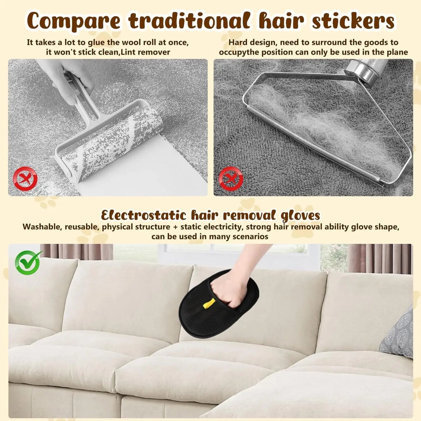 Luva removedora de pelos de animais de estimação atualizada, luvas de pele dupla face, luvas magnéticas para pele de gato e cachorro, para lavar, remover pelos, limpar carpetes e sofás