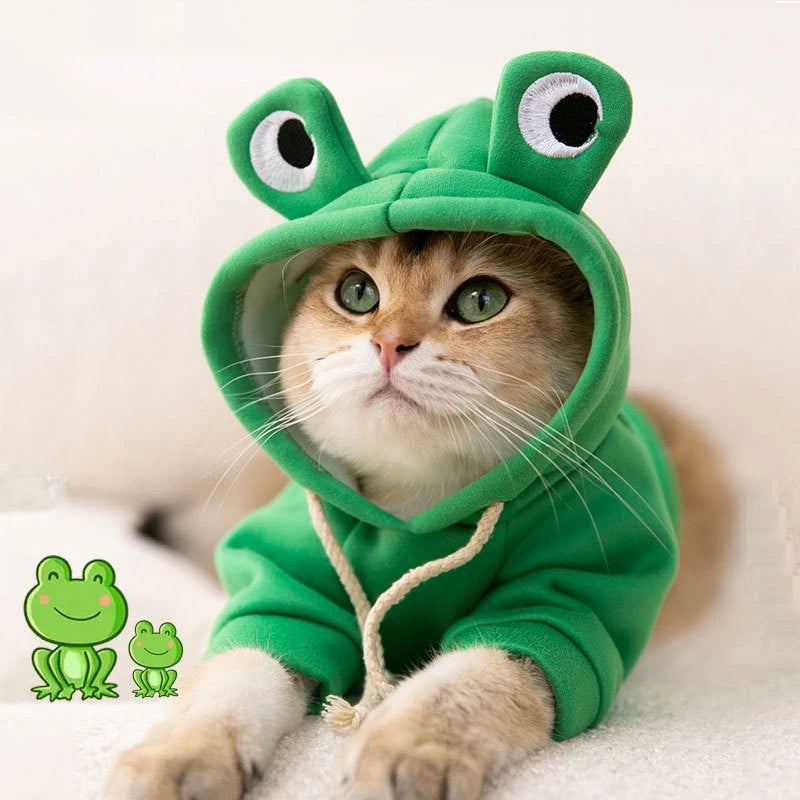Moletom com capuz para gatos de estimação, outono e inverno, lã quente, cosplay de animais, macacão para cães pequenos, roupa engraçada para gatinhos de Halloween