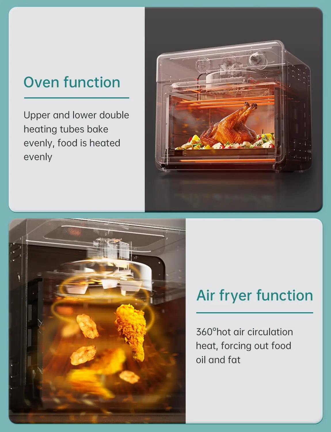 [21 QT e 6 em 1] Forno torradeira e fritadeira de ar, fornos torradeira compactos de bancada com 5 fatias, fritadeira de ar de aquecimento rápido de 1500 W