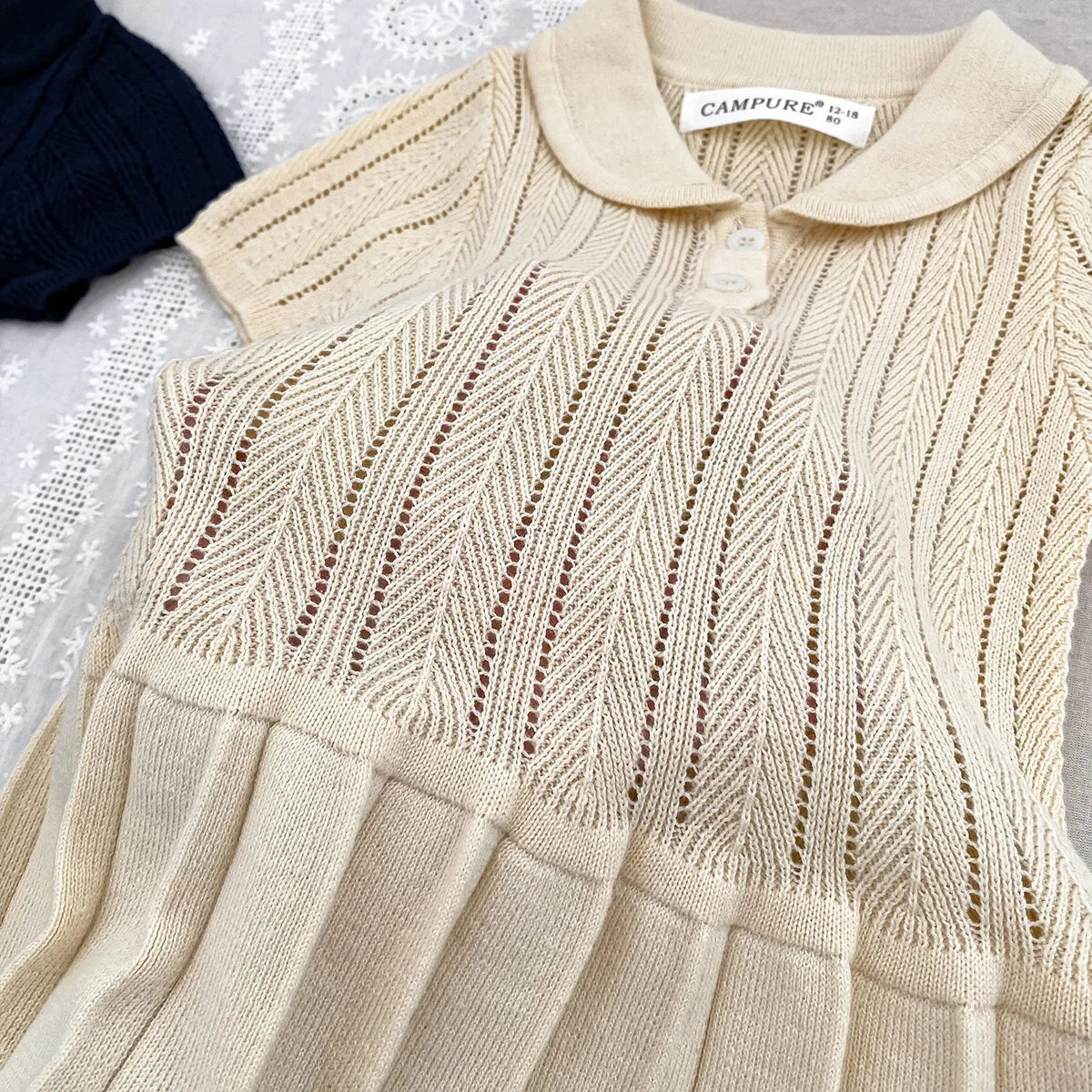 1-5Y Kids Clothes Hollow Out Knit Dress For Kids Girls Kids Knit Pleated Dresses