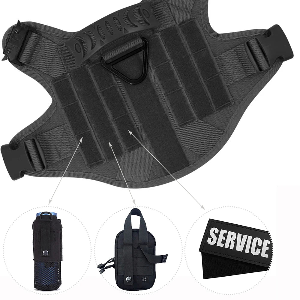 Coleira grande para cachorro, peitoral militar para cachorro, coleira Molle, bolsas, colete de treinamento para animais de estimação, peitorais táticos para pastor alemão, acessórios para cães