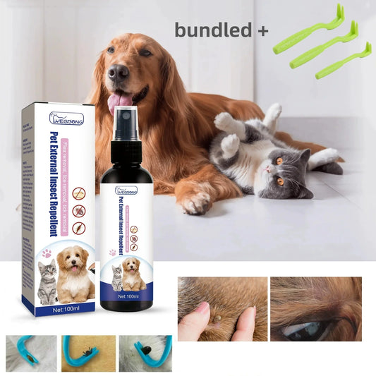 Spray removedor de pulgas para cães e gatos Limpeza da pele de animais de estimação Repelente externo de piolhos Carrapatos Spray para alívio e alívio