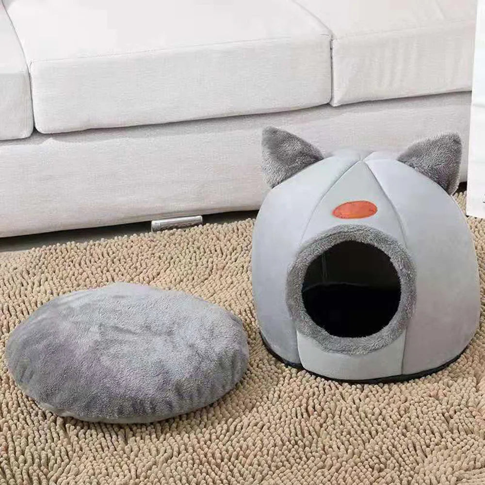 Cama para animais de estimação com orelhas de gato, cama para gatos pequenos, médios e grandes. Mantenha-se aquecido no inverno. Confortável e macio. Lavável à máquina.