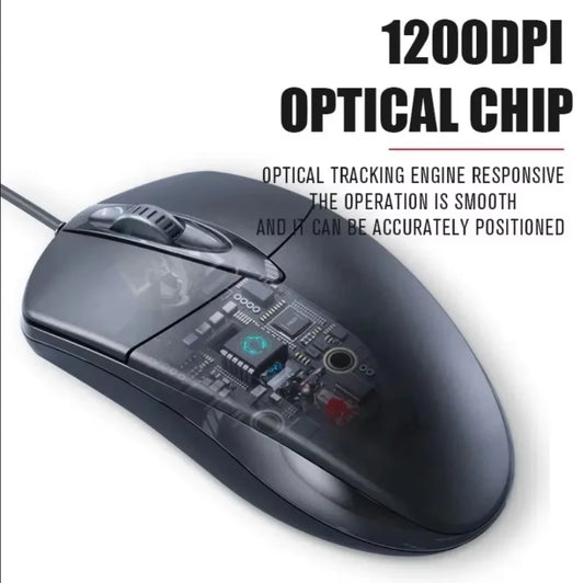 Mouse óptico USB com fio para laptop, mouse para escritório e casa, antiderrapante, 3D, 1200 DPI, acessórios para jogos, computador, PC, desktop