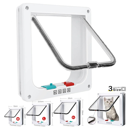 Porta magnética para animais de estimação com trava de 4 vias para gatos, portão de plástico ABS controlável, segurança para filhotes e gatinhos, kit de portas para animais de estimação
