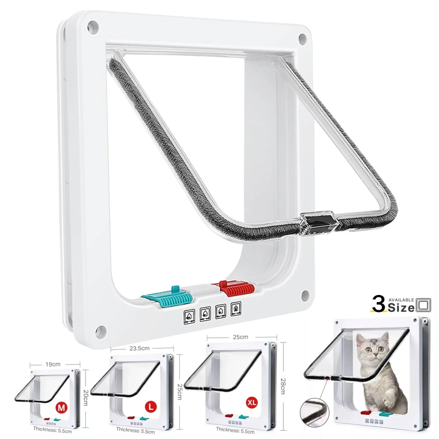 Porta magnética para animais de estimação com trava de 4 vias para gatos, portão de plástico ABS controlável, segurança para filhotes e gatinhos, kit de portas para animais de estimação