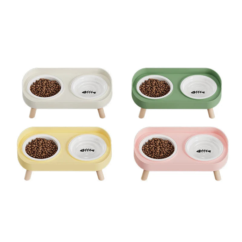 Tigela para animais de estimação, tigela dupla de plástico PP, tigela anti-morte, tigela integrada para água e grãos, tigela para cães, gatos e cães, tigela para água e grãos