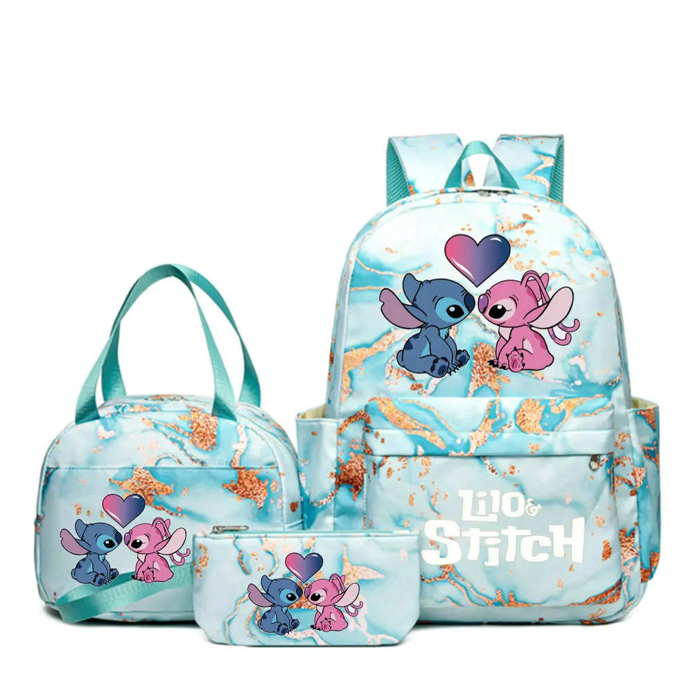 Mochila Lilo Stitch 3 peças/conjunto para meninas, meninos, estudantes, adolescentes, crianças, presente de aniversário, mochila escolar casual feminina