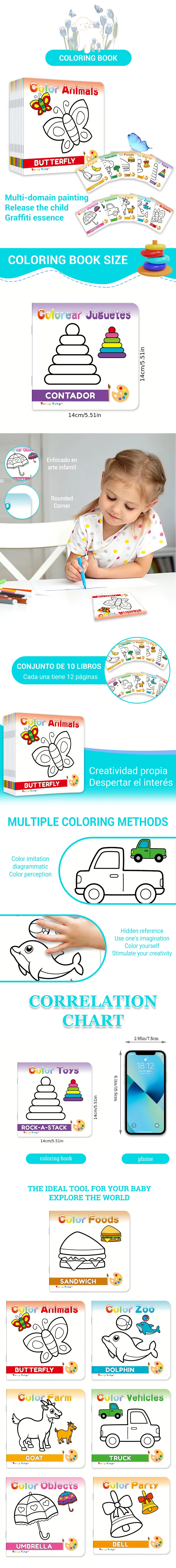 1 conjunto de 10 livros de colorir para desenho simples de rastreamento de caligrafia infantil, aprendizagem de desenho simples e coloração DIY