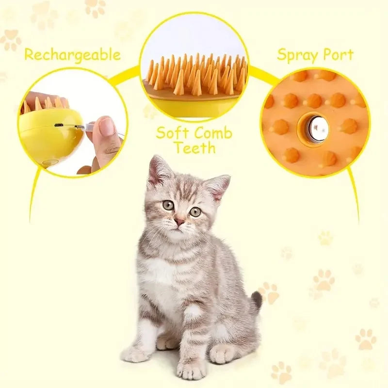 Escova elétrica para cães e gatos, escova vaporizadora 3 em 1 para massagem e tosa de animais de estimação, removendo pelos emaranhados e soltos