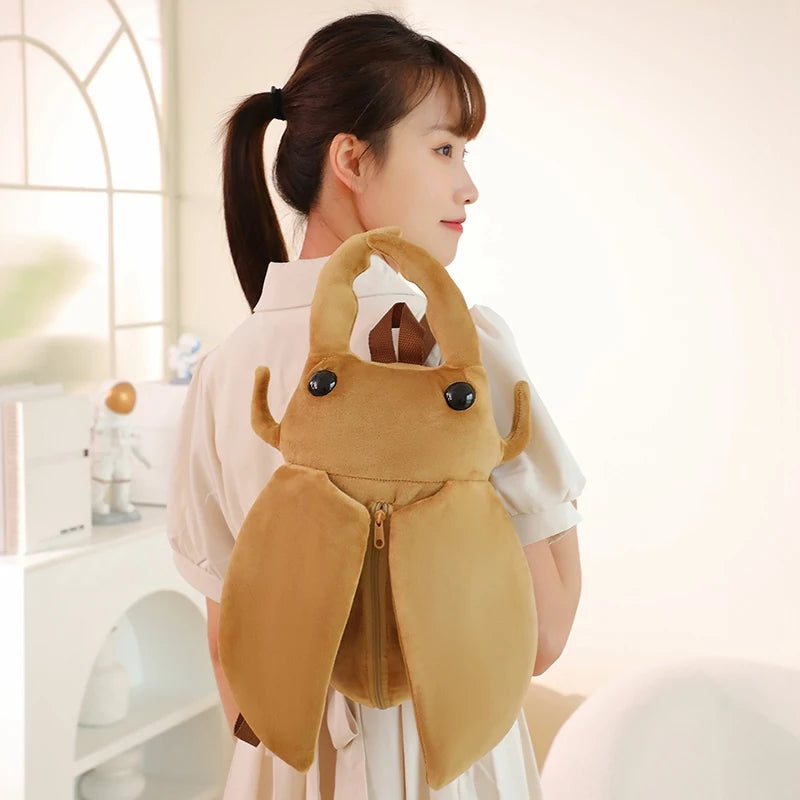 Mochila de pelúcia criativa engraçada de 45 cm, inseto, cigarra, besouro, marrom, verde, brinquedo de pelúcia macio para meninos e meninas