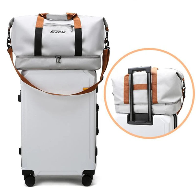Bolsa de viagem masculina e feminina de grande capacidade para bagagem de mão, separação seco-molhado, bolsa esportiva de fitness, pacote de viagem de curta distância