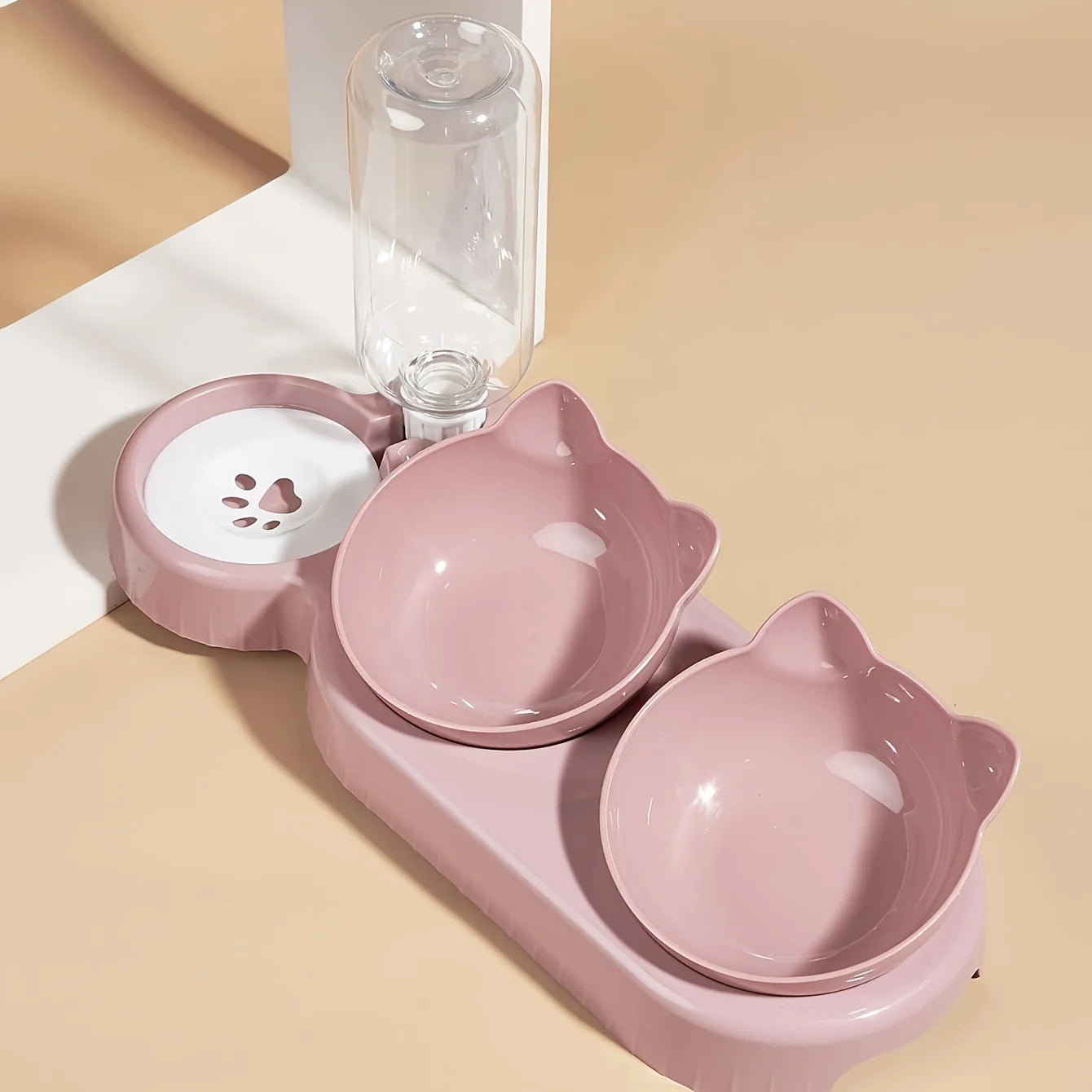 Tigelas para animais de estimação com alimentador de água, design 3 em 1 para orelhas, conjunto de tigelas de água e comida para gatos com garrafa de água por gravidade para proteção do pescoço
