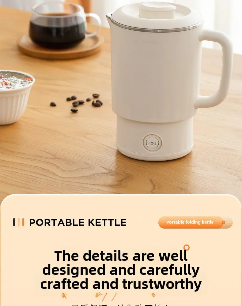 Chaleira dobrável para viagem, pequena chaleira dobrável portátil para áreas externas, aço inoxidável 304, chaleira elétrica