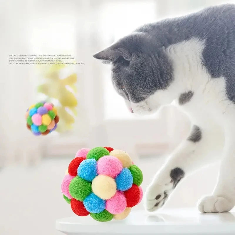 1/3 peças brinquedos para gatos bola de pelúcia para gatos brinquedo para animais de estimação bola elástica de sino bola auto-oi bola brincando bola de lã colorida para gatos