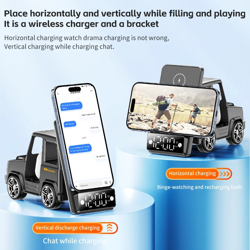 Suporte para carregador sem fio 6 em 1 para carro, formato inovador de carro, carregador de mesa de carregamento rápido de 15 W, ótima ideia para presente
