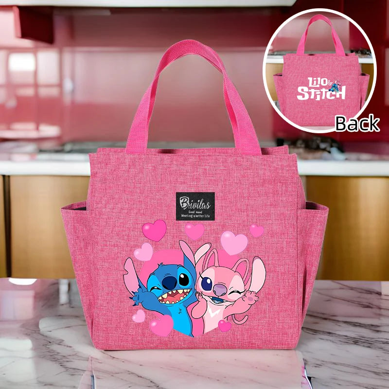 Bolsa de almoço térmica Stitch - Tecido Oxford impermeável, papel alumínio, bolsa quadrada portátil e reutilizável para trabalho, escola, piquenique